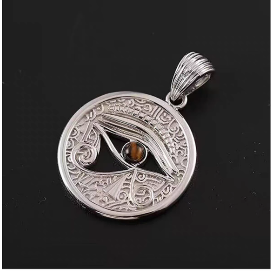 Platinum Wedjat Eye (Horus) with Tiger Eye｜Sacred Protection, Eternal Power